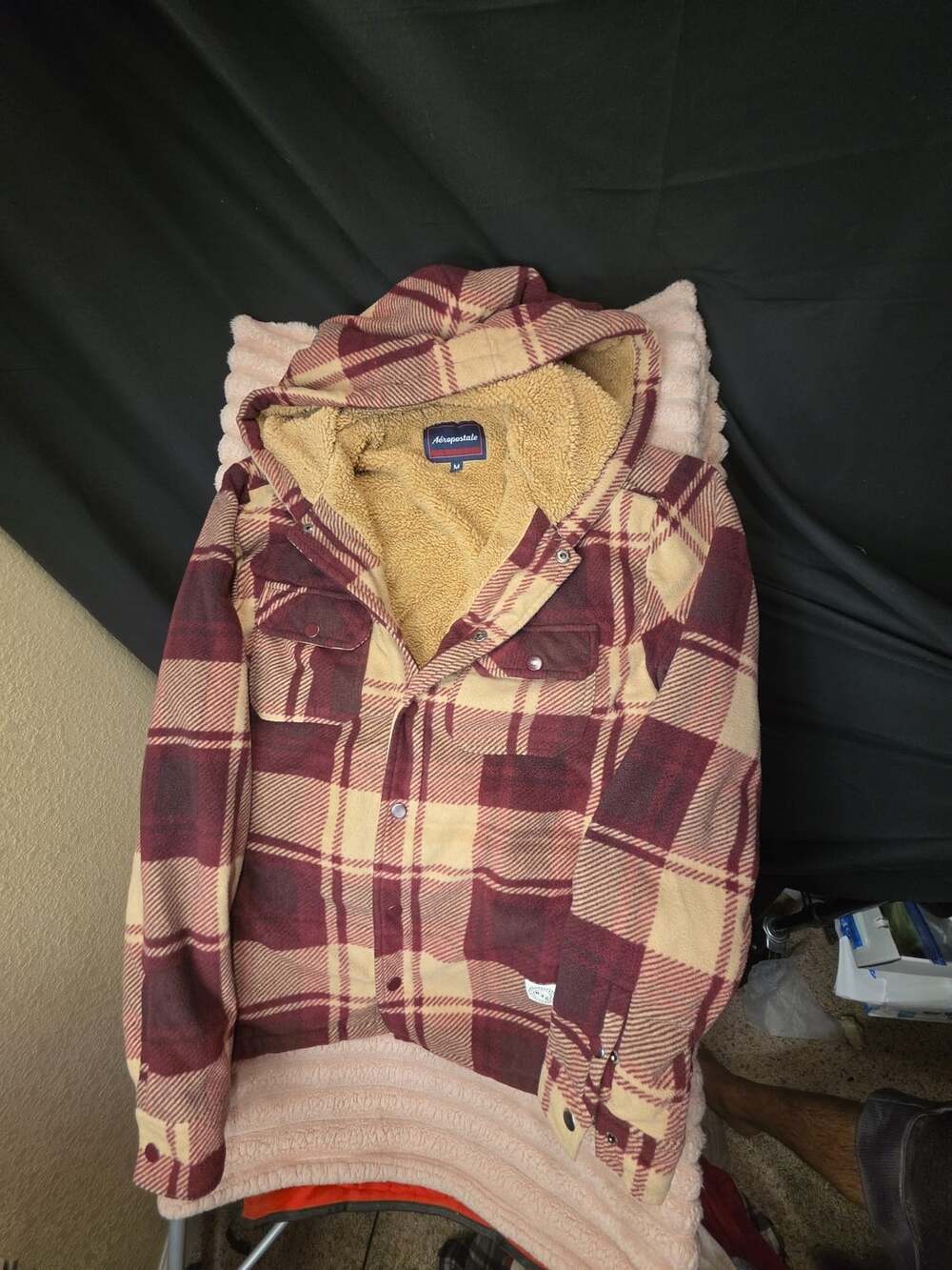Aeropostale Plaid Sherpa Lined Hooded Flannel Shirt Jacket Size M